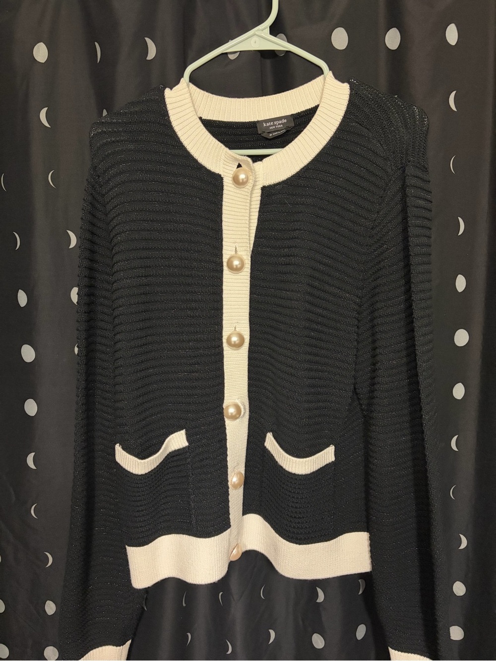 kate spade Black and Cream Pearl-Button Cardigan